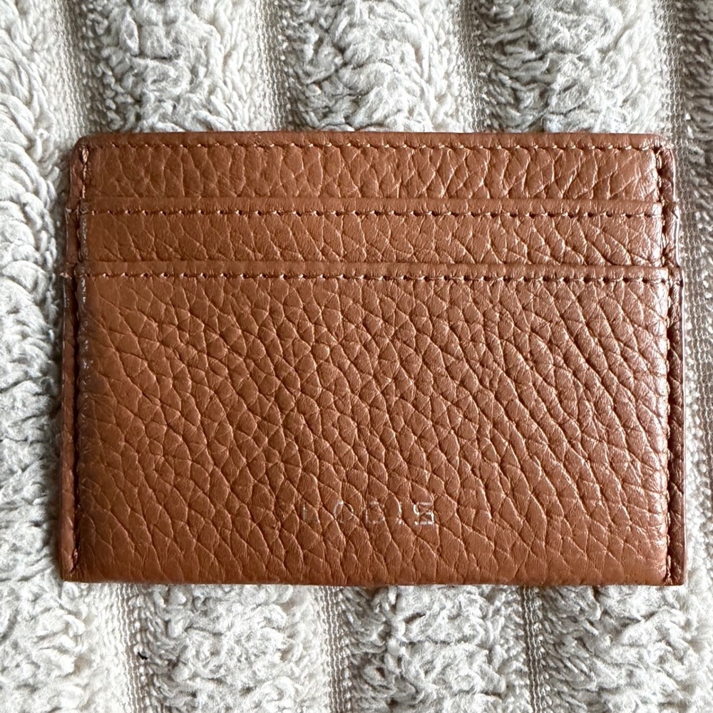 Lodis Pebbled Leather Slim Card Case Wallet Tan Brown ID Window Minimalist